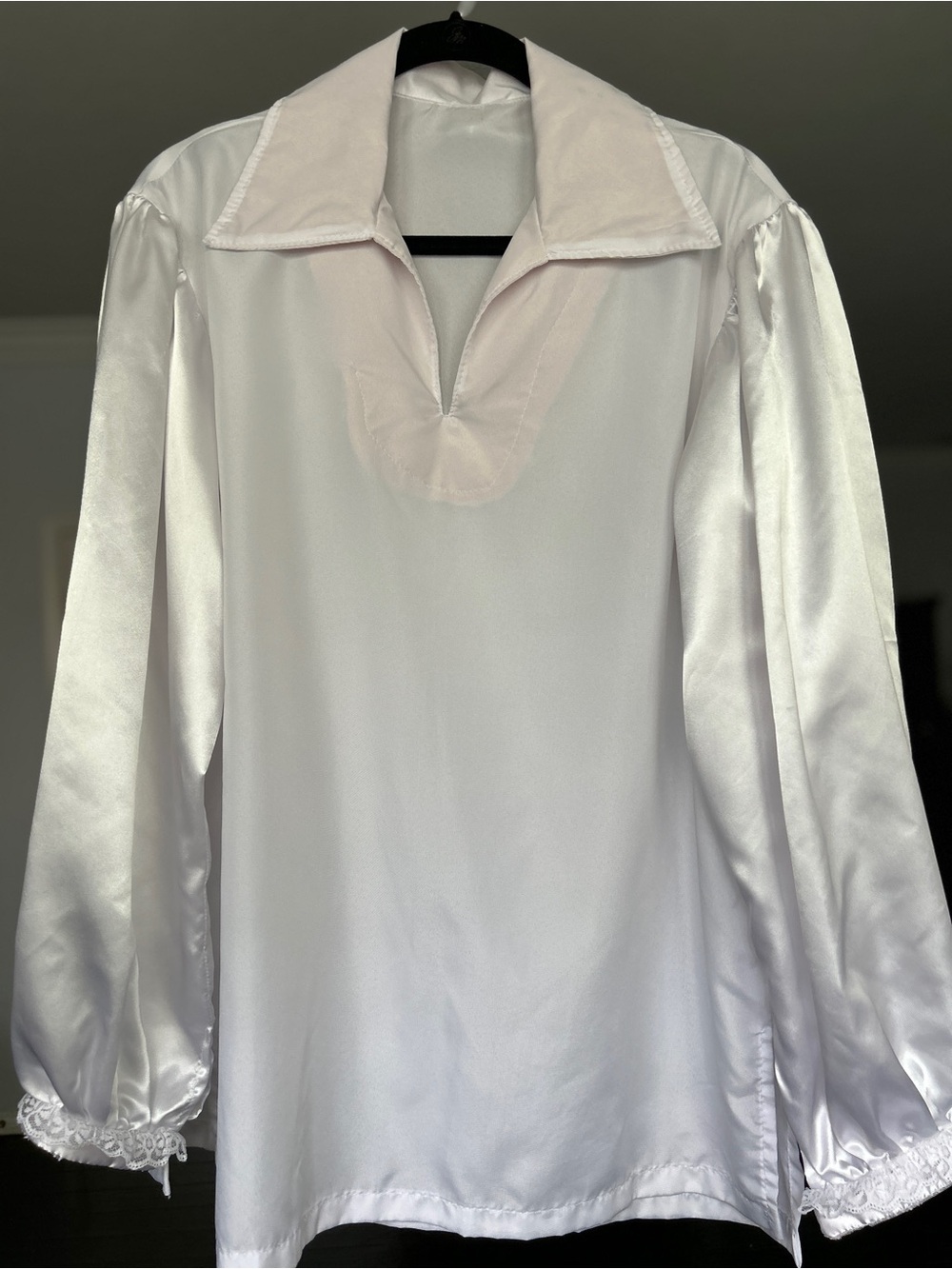 Male Ballet White Long-Sleeve Blouse with Notch Collar